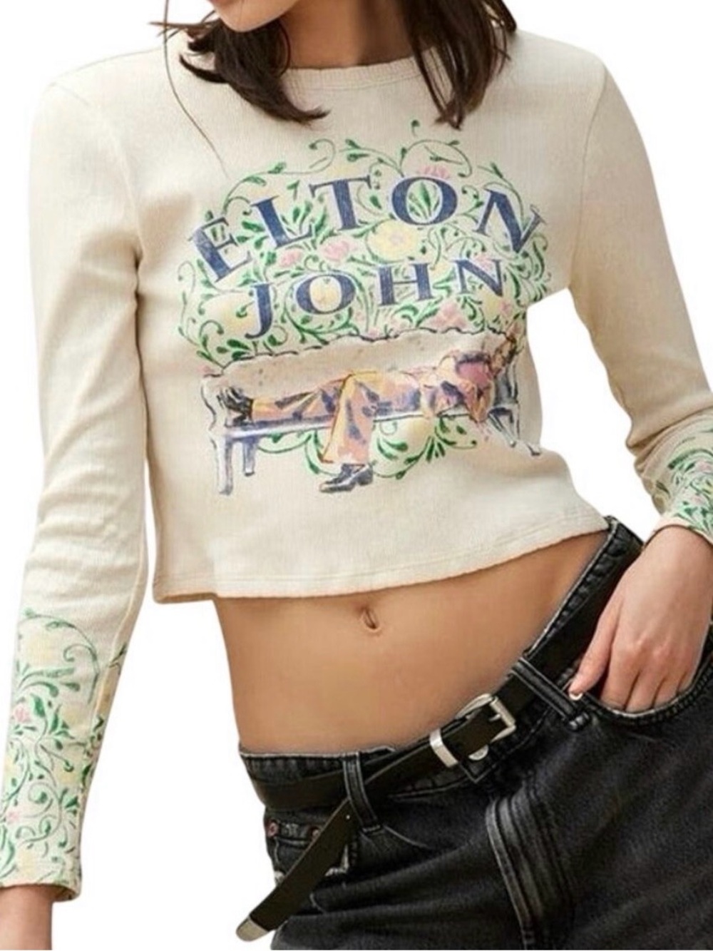 Daydreamer - Elton John Floral Pointelle Long Sleeve Top in Size Small NWOT